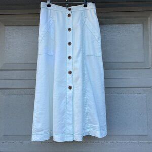Akemi + Kin Riverine Linen Midi Skirt Cream Contrast Stitch Size 0